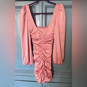Oh Poly Elegant Long Sleeve Ruched Dress in Pink
